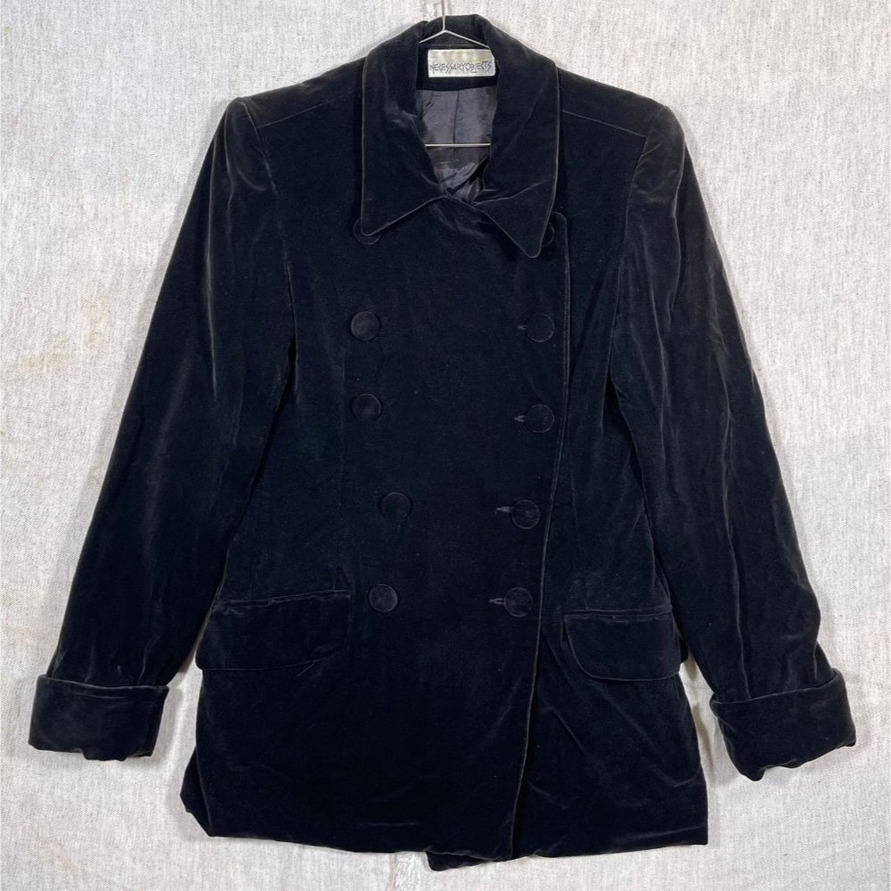 Vintage 70s 80s Necessary Objects Black Velvet Double Breasted Coat